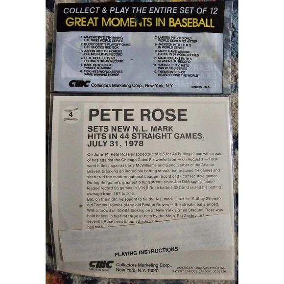 1979 CMC Talking Baseball Cards Pete Rose Cincinnati Reds 33.3 RPM Record USA - Picture 7 of 8